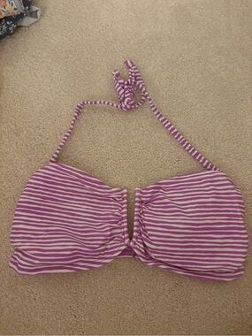 Purple & White Striped Bandeau Bikini Top